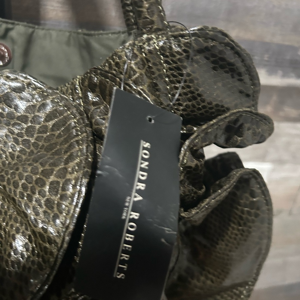Sondra Roberts Metallic Olive Ruffled Shoulder Bag - Picture 3 of 6